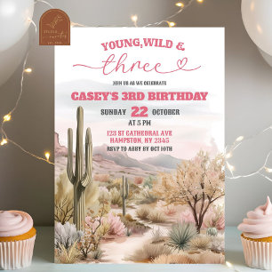 Young Wild and Three Desert Cowgirl Birthday Invitation