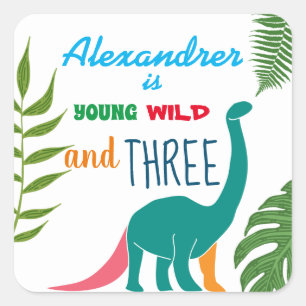 Young Wild and Three Dinosaur 3rd Birthday Square Sticker