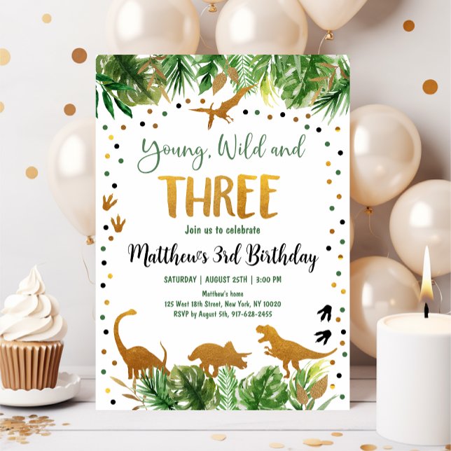Young Wild and Three Dinosaur Birthday Invitation (Creator Uploaded)