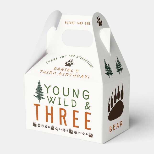 Young Wild and Three Forest Birthday Favor Box (Front Side)