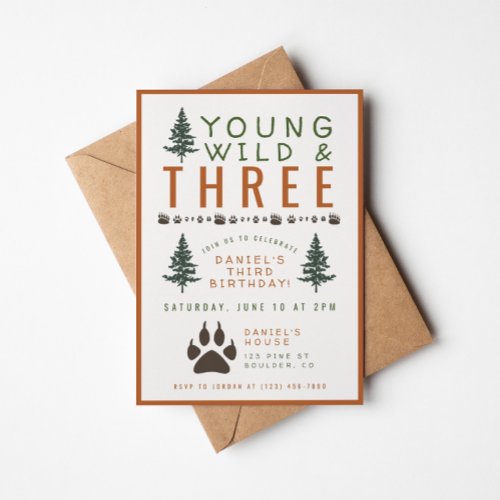 Young Wild and Three Forest Birthday Invitation