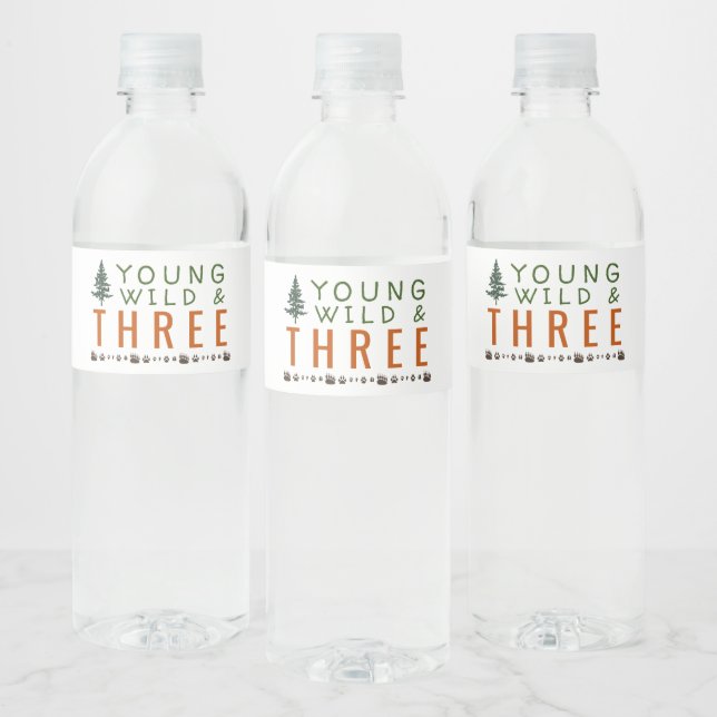 Young Wild and Three Forest Birthday Water Bottle Label (Bottles)