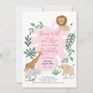 Young Wild And Three Girl Birthday Invitation