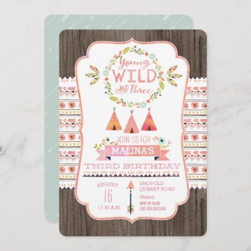 Young Wild and Three Girl Birthday Invitations