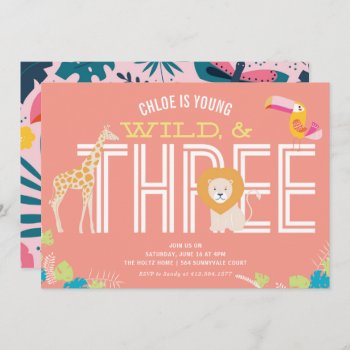 Young  Wild  And Three Girl Birthday Invitations by blush_printables at Zazzle