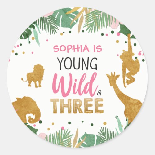 Young Wild and Three Girl Safari Animals Sticker
