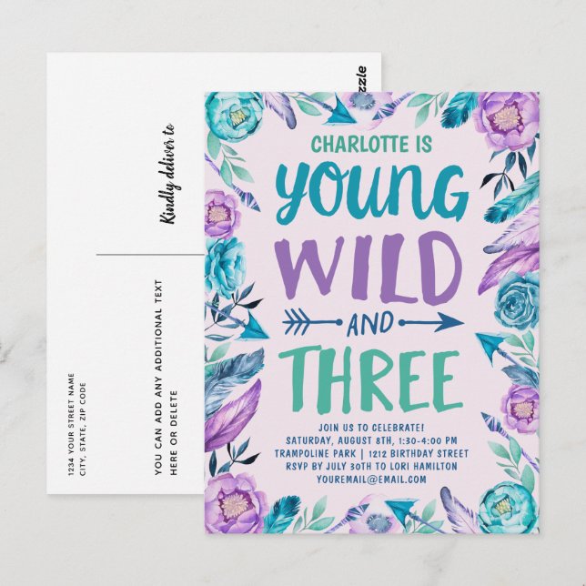 Young Wild and Three Girls Birthday Party Postcard (Front/Back)