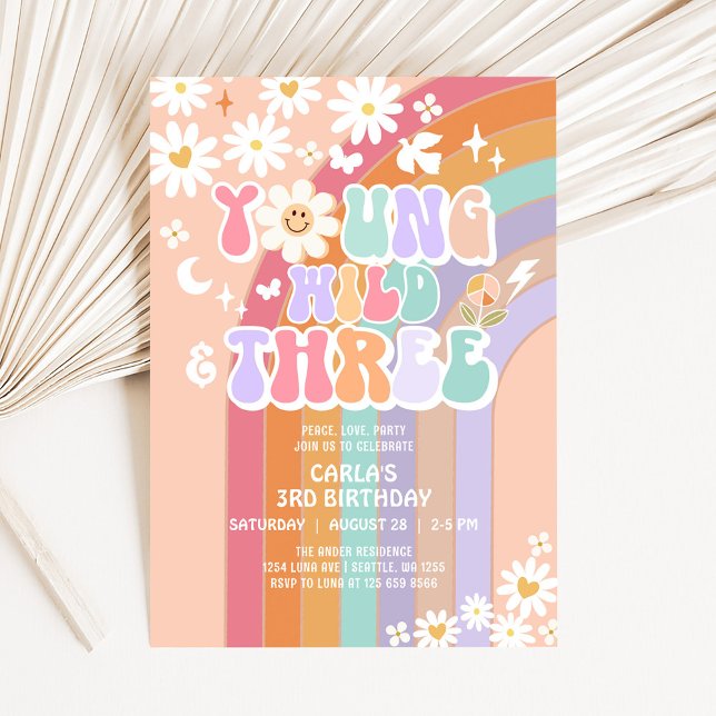 Young Wild and Three Groovy 3rd Birthday Invitation (Creator Uploaded)