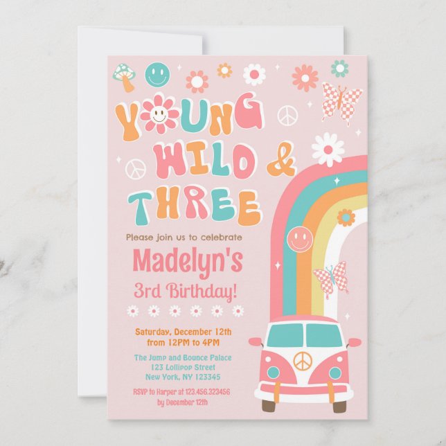 Young Wild and Three Groovy Birthday Invitations (Front)