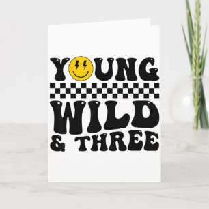 Young Wild And Three Groovy Retro 3 Years Old Kid Card