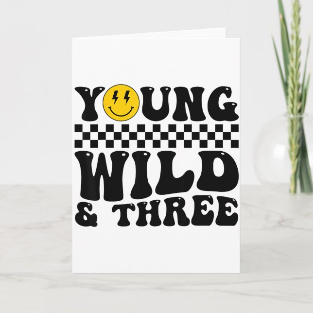 Young Wild And Three Groovy Retro 3 Years Old Kid  Card (Front)