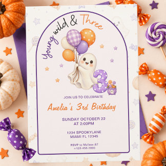 Young Wild and Three Halloween 3rd Birthday Invitation