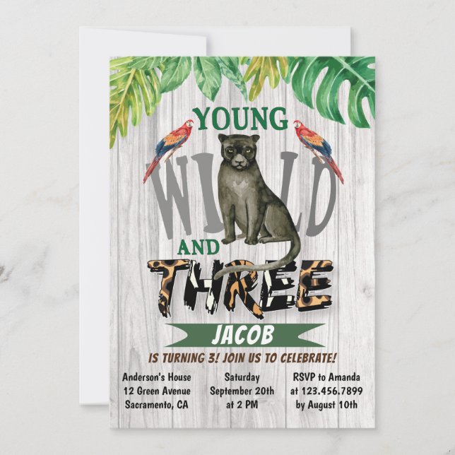 Young Wild And Three Jungle 3rd Birthday Invitation (Front)