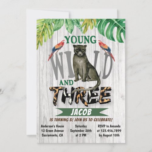 Young Wild And Three Jungle 3rd Birthday Invitation