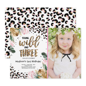 Young Wild And Three Jungle Leopard Print Birthday Invitation