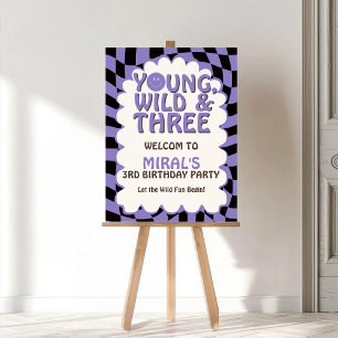 Young Wild and Three Lavender Retro 3rd Birthday  Foam Board