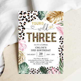 Young Wild and Three Leopard Girl 3rd Birthday Invitation