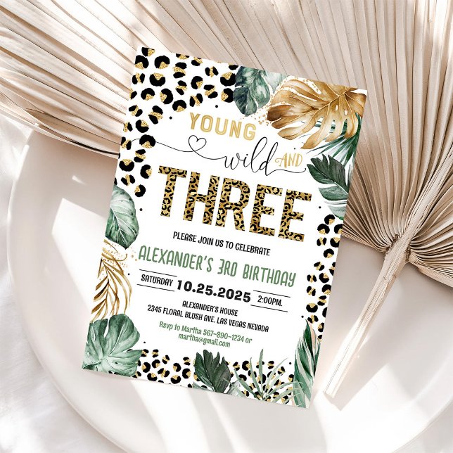 Young Wild And Three Leopard Print Jungle Birthday Invitation (Creator Uploaded)