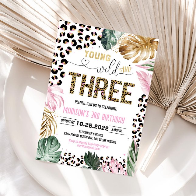 Young Wild And Three Leopard Print Jungle Birthday Invitation (Creator Uploaded)