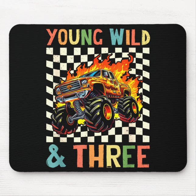 Young Wild And Three Monster Truck 3rd Birthday 3y Mouse Pad (Front)