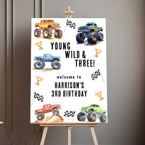 Young Wild And Three Monster Truck Birthday Foam Board