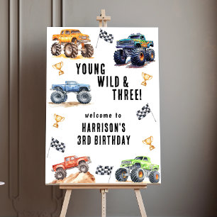 Young Wild And Three Monster Truck Birthday Foam Board