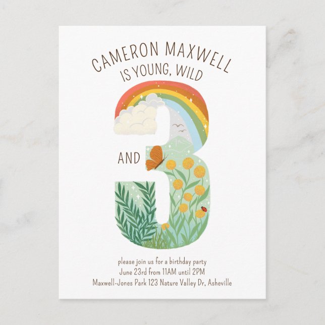 Young Wild and Three Nature Inspired Birthday Postcard (Front)