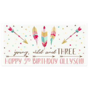 Young Wild and Three Personalized Birthday Banner