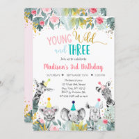 Young Wild And Three Pink Party Animal Birthday