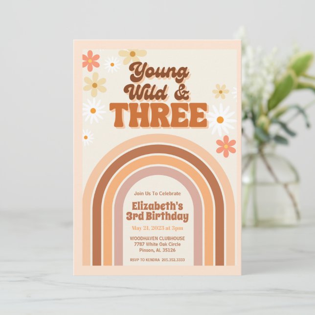 Young Wild and THREE retro birthday invitation  (Standing Front)