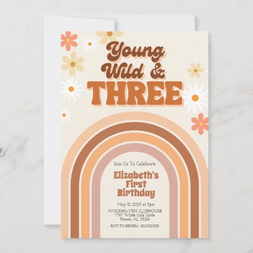 Young Wild and THREE retro birthday invitation 