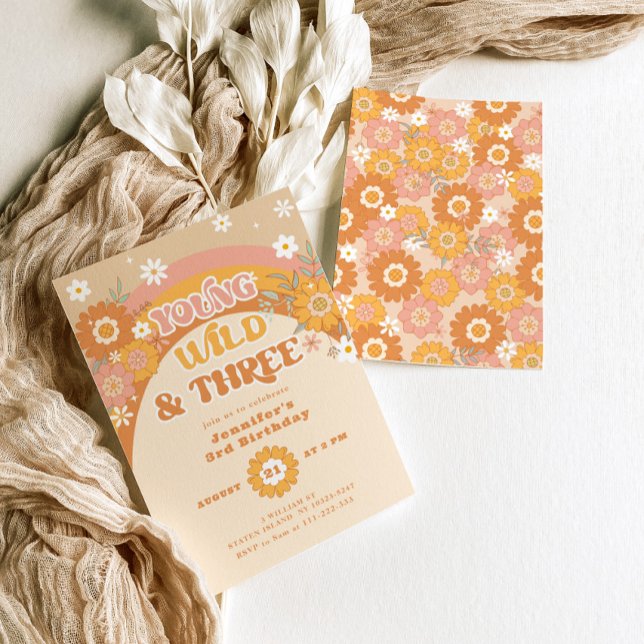 Young wild and three retro birthday Invitation (Creator Uploaded)