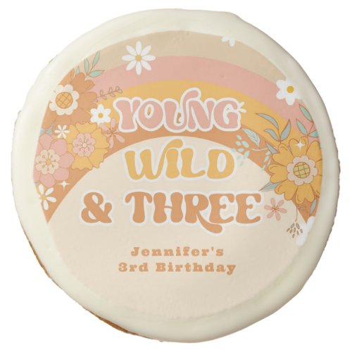 Young wild and three retro birthday Invitation Sugar Cookie