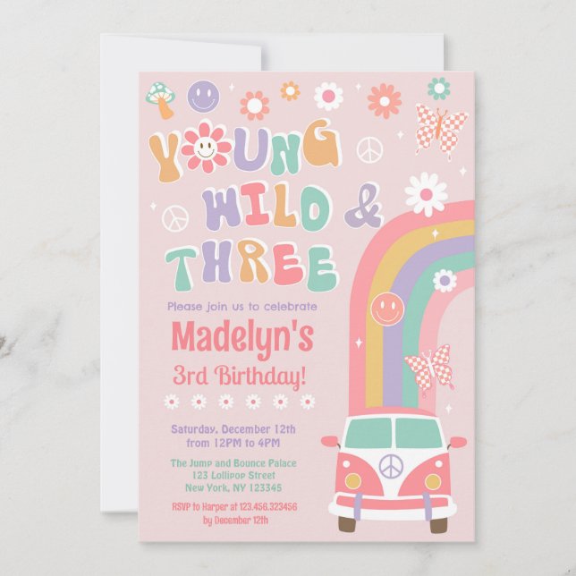 Young Wild and Three Retro Birthday Invitations (Front)