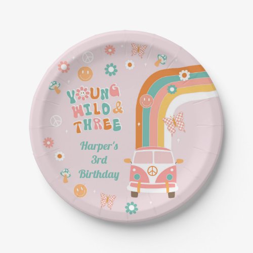 Young Wild and Three Retro Boho Party Paper Plates