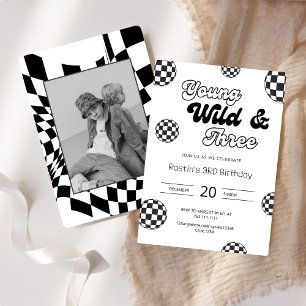 Young Wild and Three Retro Boys 3rd Birthday  Invitation
