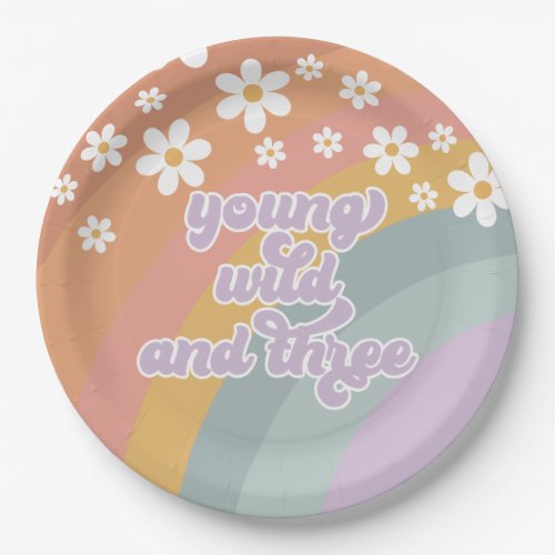 Young Wild and Three Retro Rainbow Paper Plates