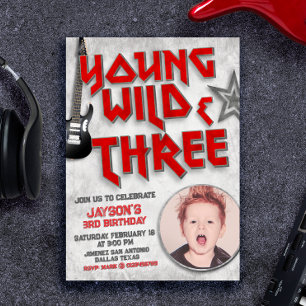 Young Wild and Three Rock Invitation with Photo