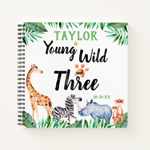 Young Wild And Three Safari 3rd Birthday Guest Notebook