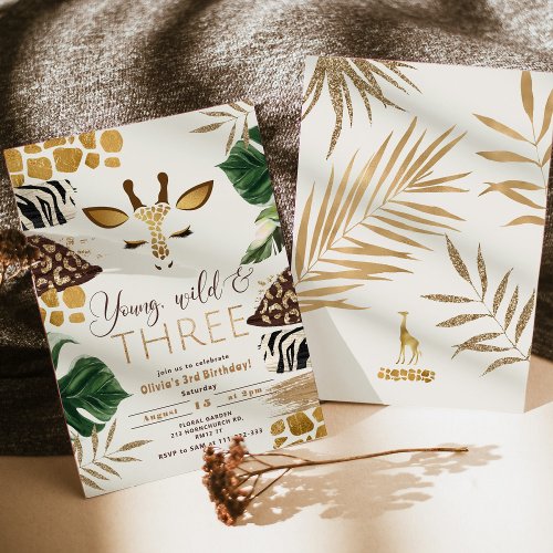 Young wild and Three Safari 3rd birthday Invitation