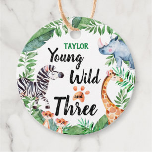 Young Wild And Three Safari 3rd Birthday Party Favor Tags
