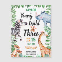 Young Wild and Three Safari Animal 3rd Birthday Magnetic Invitation