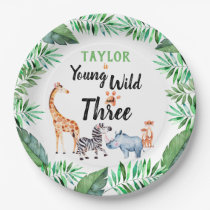 Young Wild and Three Safari Animal 3rd Birthday Paper Plates