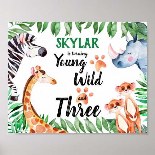 Young Wild and Three Safari Animal 3rd Birthday Poster