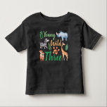 Young Wild and Three Safari Animal 3rd Birthday Toddler T-shirt<br><div class="desc">Young Wild and Three Safari Animal Wild Things Birthday Personalized Shirt. Zebra,  rhinoceros,  giraffe,  and meerkats with leaves in a safari theme. Wild things kids birthday supplies for a safari wild thing party. www.SamAnnDesigns.com</div>