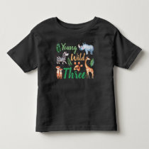 Young Wild and Three Safari Animal 3rd Birthday Toddler T-shirt