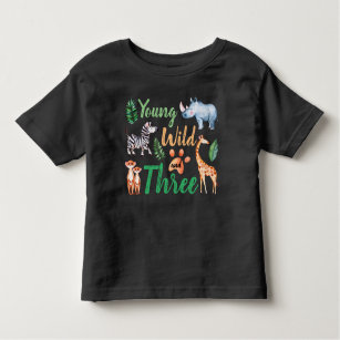 Young Wild and Three Safari Animal 3rd Birthday Toddler T-shirt