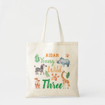 Young Wild and Three Safari Animal 3rd Birthday Tote Bag