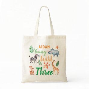 Young Wild and Three Safari Animal 3rd Birthday Tote Bag