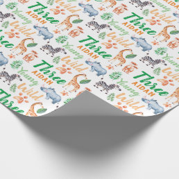 Young Wild and Three Safari Animal 3rd Birthday Wrapping Paper